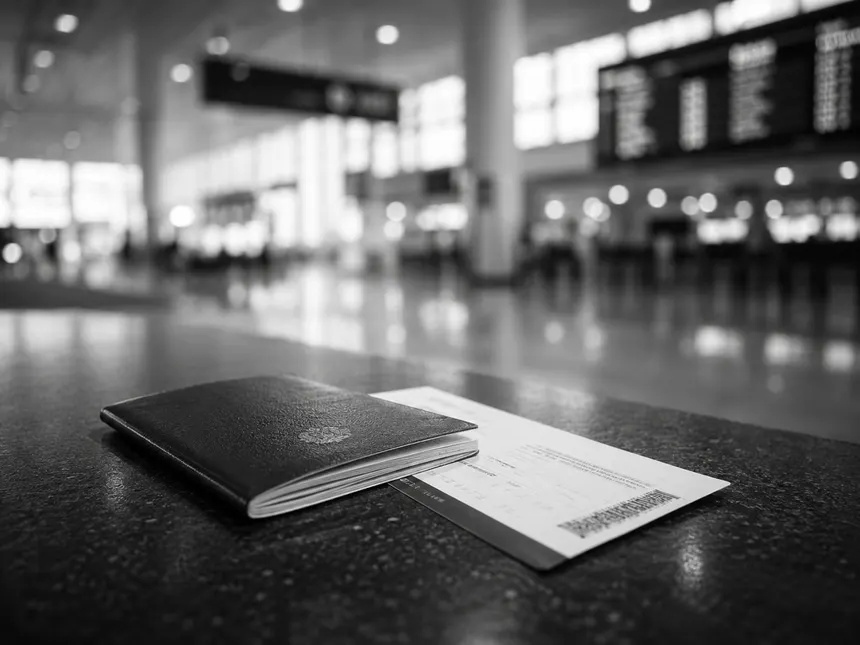 Passport and boarding pass at an airport