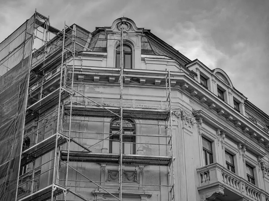 Building facade under construction in Sofia